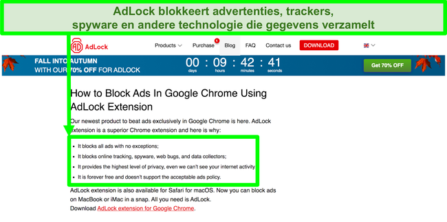 Schermafbeelding van de AdLock-website die aangeeft dat deze geen beleid heeft voor "acceptabele advertenties"