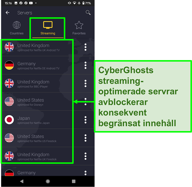 Sk&auml;rmdump av CyberGhosts str&ouml;moptimerade servrar