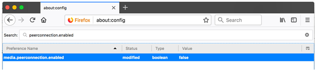 Firefox disable WebRTC