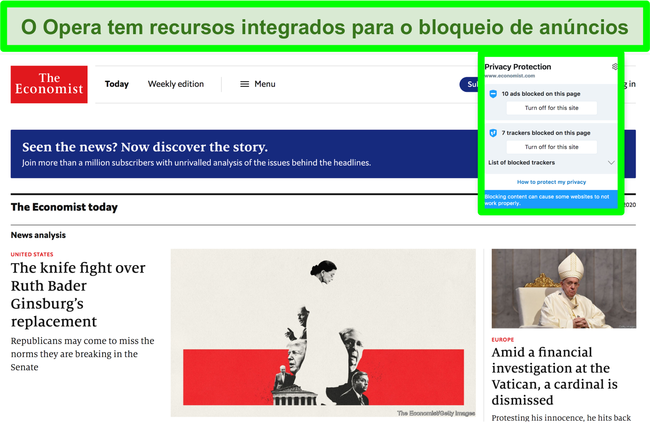 Captura de tela do bloqueador de an&uacute;ncios embutido do Opera Brower removendo an&uacute;ncios do site TechCrunch