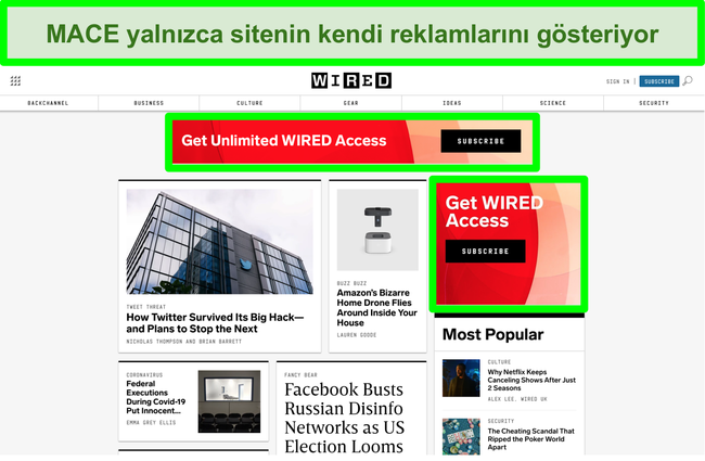 Kablolu web sitesinde &ccedil;oğu reklamı engelleyen MACE'nin ekran g&ouml;r&uuml;nt&uuml;s&uuml;