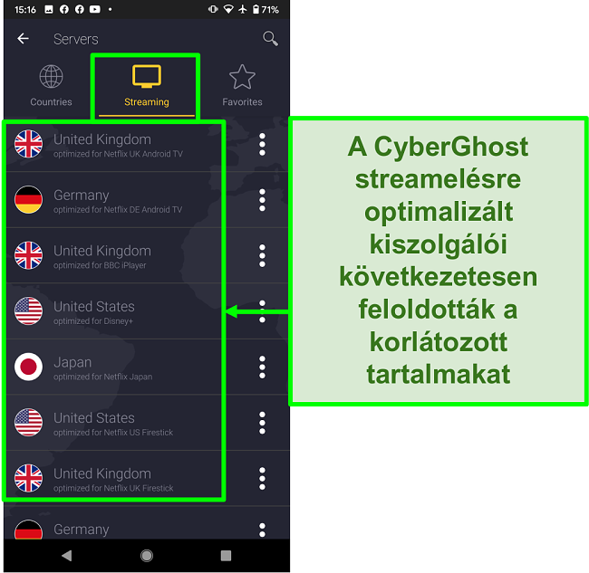A k&eacute;pernyők&eacute;pe a CyberGhost streaming-optimaliz&aacute;lt szervereiről