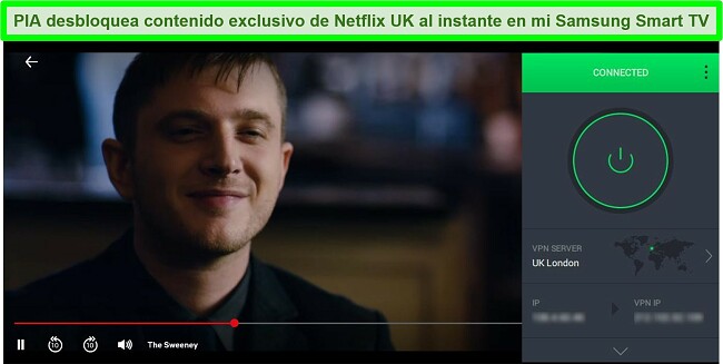 Captura de pantalla de la transmisi&oacute;n de The Sweeney en Netflix Reino Unido mientras PIA est&aacute; conectado a un servidor en Londres