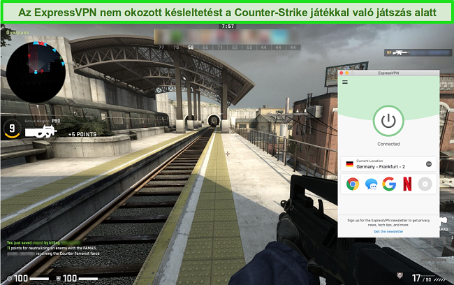 Az Counter-Strike: Glob&aacute;lis s&eacute;rtő online j&aacute;t&eacute;k k&eacute;pernyők&eacute;pe, mik&ouml;zben csatlakozik az ExpressVPN-hez