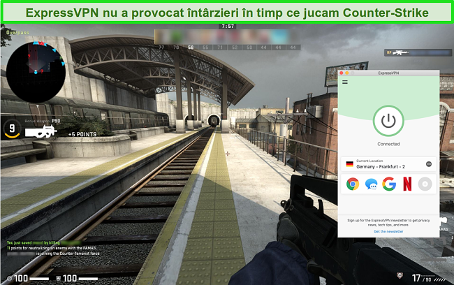 Captura de ecran a jocului Counter-Strike: Global Offensive &icirc;n timp ce este conectat la ExpressVPN