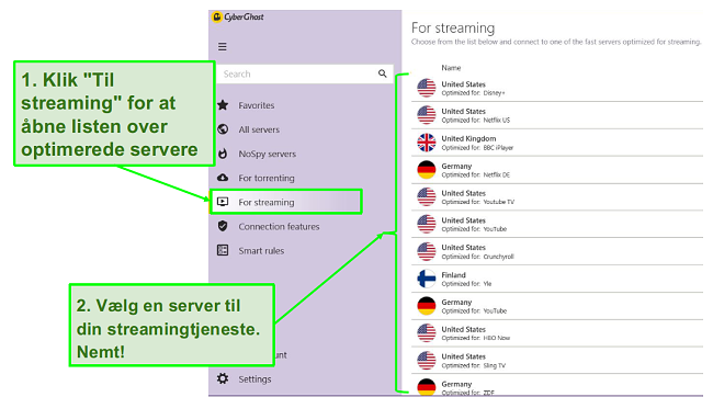 Sk&aelig;rmbillede af CyberGhost VPN-app