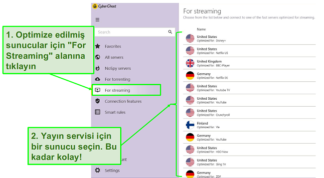 CyberGhost VPN uygulamasının ekran g&ouml;r&uuml;nt&uuml;s&uuml;