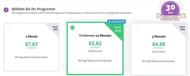 Screenshot des Choosina-Zahlungsplans