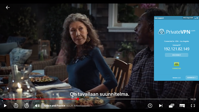 Ohita Netflix-v&auml;lityspalvelinvirhe PrivateVPN Gracen ja Frankien kanssa