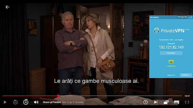 Captură de ecran a Bypass Netflix Proxy Error cu PrivateVPN &bdquo;Grace și Frankie&rdquo;