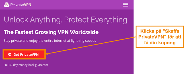 Sk&auml;rmdump av PrivateVPNs startsk&auml;rm med en