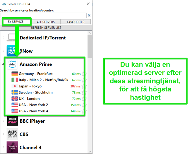 Sk&auml;rmdump av str&ouml;mmande serveralternativ f&ouml;r PrivateVPN