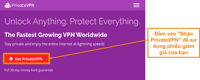 Ảnh chụp m&agrave;n h&igrave;nh ch&iacute;nh của PrivateVPN với