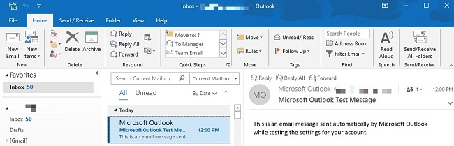 скріншот робочої панелі MS Outlook