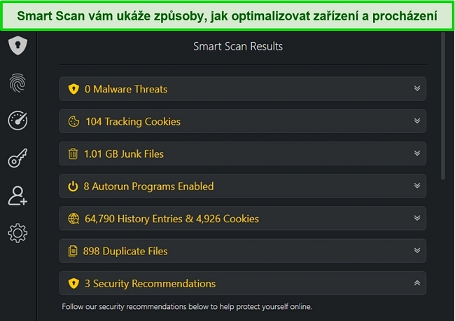 Screenshot v&yacute;sledků Smart Scan