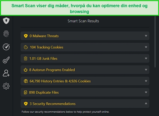 Sk&aelig;rmbillede af TotalAVs Smart Scan-resultat