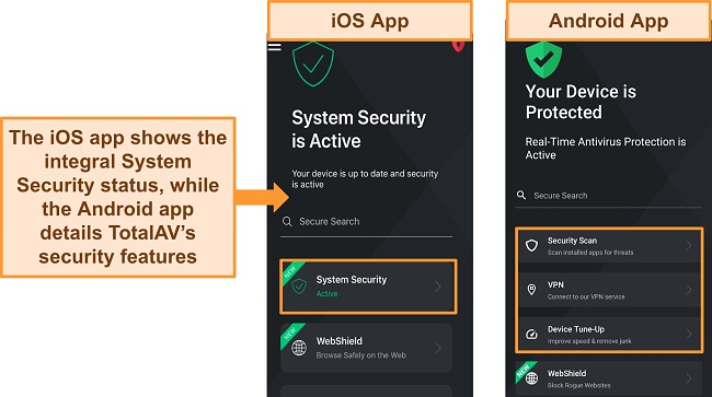 TotalAV&rsquo;s iOS and Android apps are easy to navigate and have a similar appearance