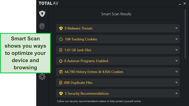 TotalAV features smart scan tune up recommendation screenshot