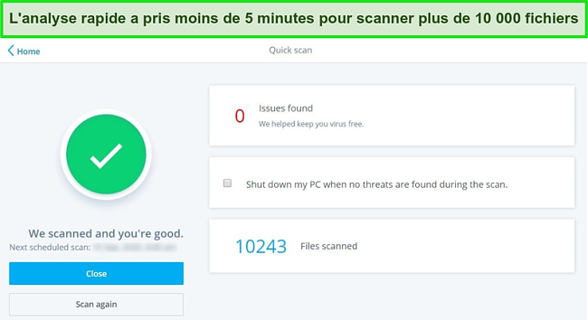 Capture d'&eacute;cran des r&eacute;sultats de McAfee Quick Scan