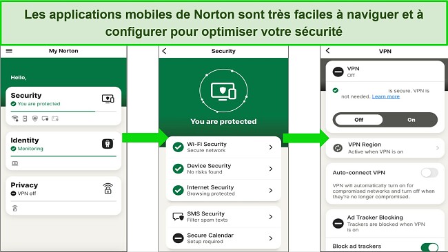 Capture d'&eacute;cran de l'application iOS de Norton montrant &agrave; quel point l'interface est propre et simple, ce qui facilite la navigation pour les utilisateurs d&eacute;butants.