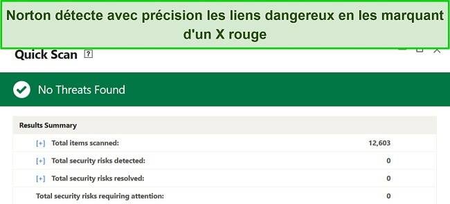 Capture d'&eacute;cran de l'extension de navigateur Safe Search de Norton d&eacute;tectant avec pr&eacute;cision les URL s&ucirc;res et non s&ucirc;res