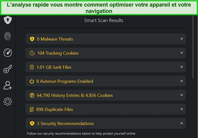 capture d'&eacute;cran des r&eacute;sultats de smarscan