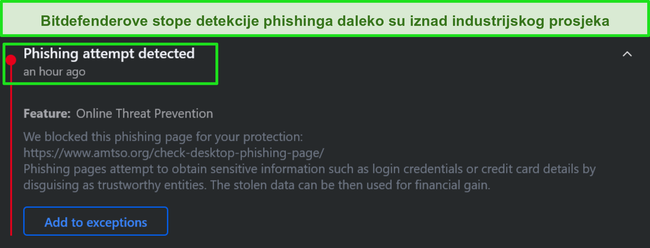 Bitdefender upozorenje za phishing radne povr&scaron;ine.