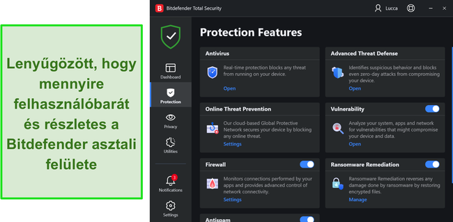 A Bitdefender asztali fel&uuml;lete