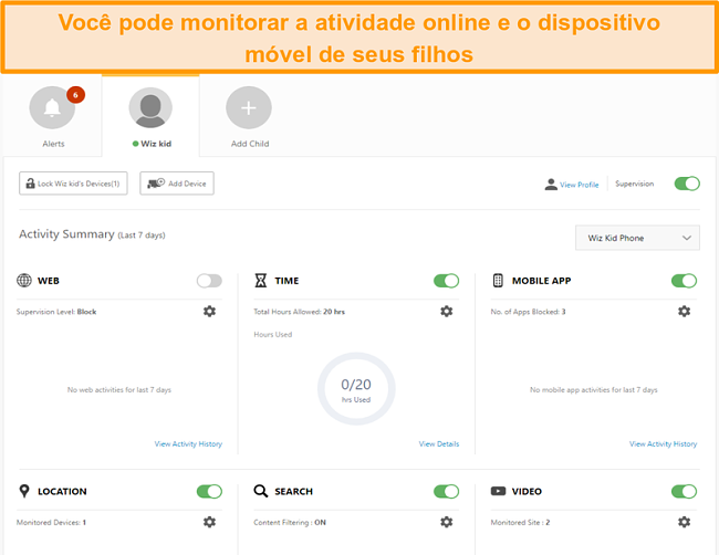 Captura de tela das configura&ccedil;&otilde;es de controle dos pais do Norton 360.