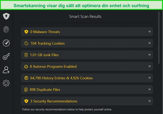 Sk&auml;rmdump av TotalAVs Smart Scan-resultat
