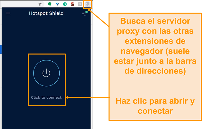 Captura de pantalla de la extensi&oacute;n del navegador proxy gratuito Hotspot Shield