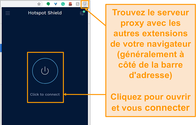Capture d'&eacute;cran de l'extension de navigateur proxy gratuite Hotspot Shield