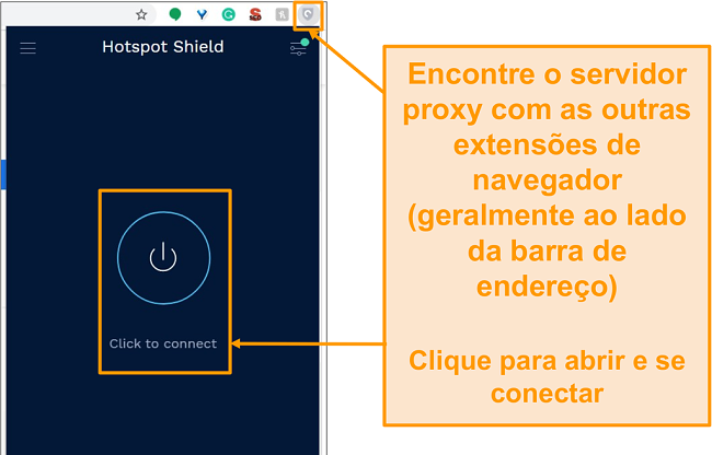 Captura de tela da extens&atilde;o de navegador proxy gratuita do Hotspot Shield
