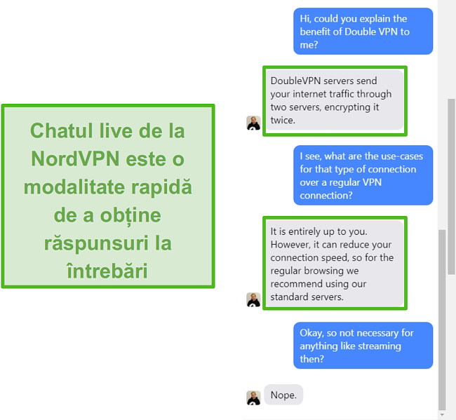 Captură de asistență de chat live NordVPN.