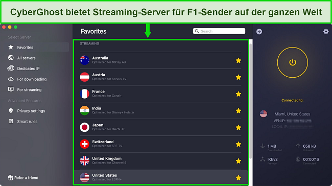 CyberGhost-App mit Streaming-optimierten Servern f&uuml;r offizielle F1 Grand Prix-Rennsender