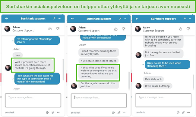 N&auml;ytt&ouml;kuva Surfsharkin live-chat-avusta.