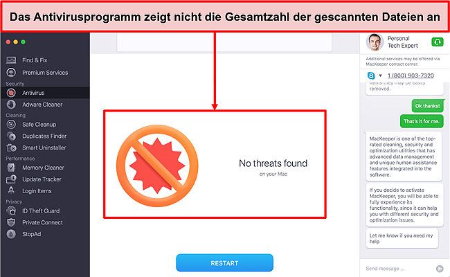 Bild der MacKeeper Antivirus-Scan-Oberfl&auml;che