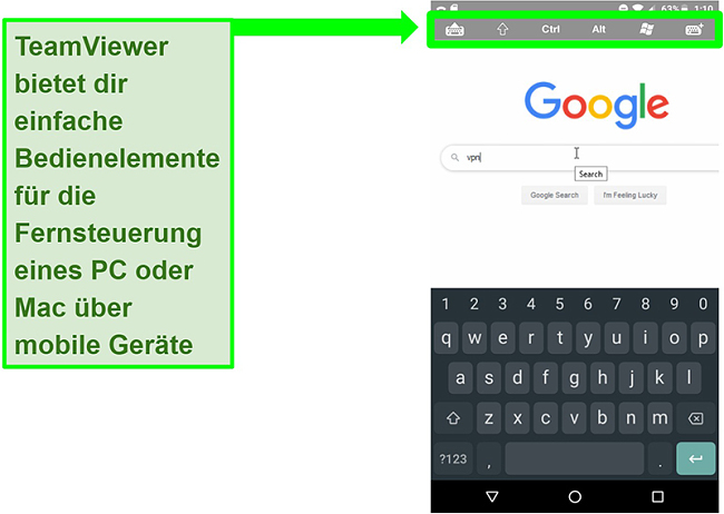 Screenshot der mobilen Ger&auml;te von TeamViewer steuert das Remote-Surfen im Internet auf einem PC