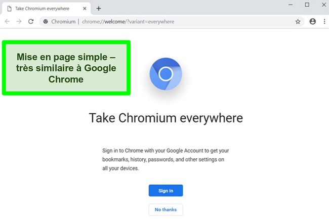Capture d'&eacute;cran de la page d'accueil de Chromium
