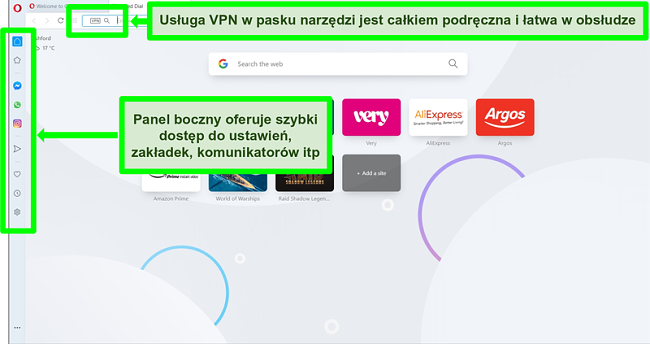 Zrzut ekranu strony gł&oacute;wnej Opery z podświetlonym VPN i paskiem bocznym