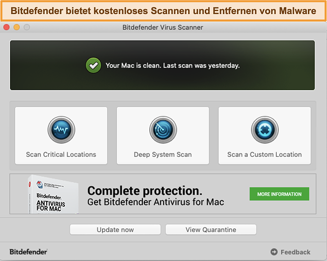 Skjermbilde av Bitdefender app dashbord p&aring; Mac