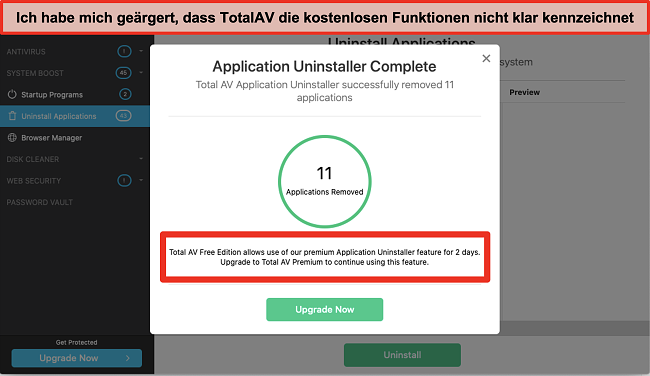 Skjermbilde av TotalAV Application Uninstaller oppsalgsfors&oslash;k