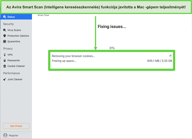 Pillanatk&eacute;p a Mac g&eacute;pen fut&oacute; Avira Smart Scanről