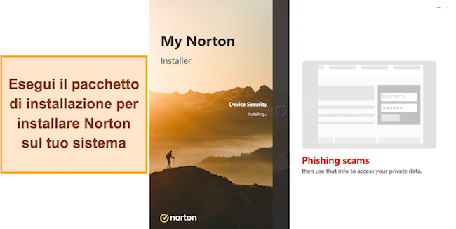 Screenshot che mostra la configurazione di Norton in corso su Windows