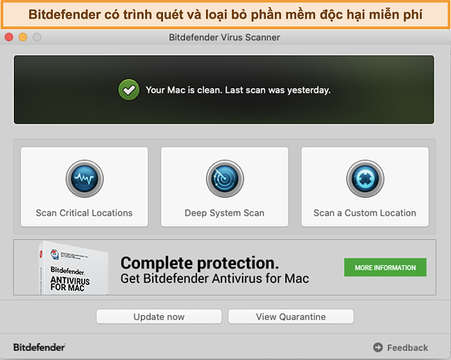 Ảnh chụp m&agrave;n h&igrave;nh trang tổng quan ứng dụng Bitdefender tr&ecirc;n Mac