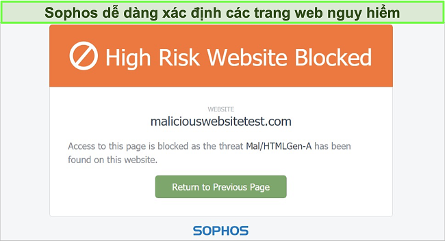Ảnh chụp m&agrave;n h&igrave;nh Sophos Web Protection chặn một trang web c&oacute; nguy cơ cao