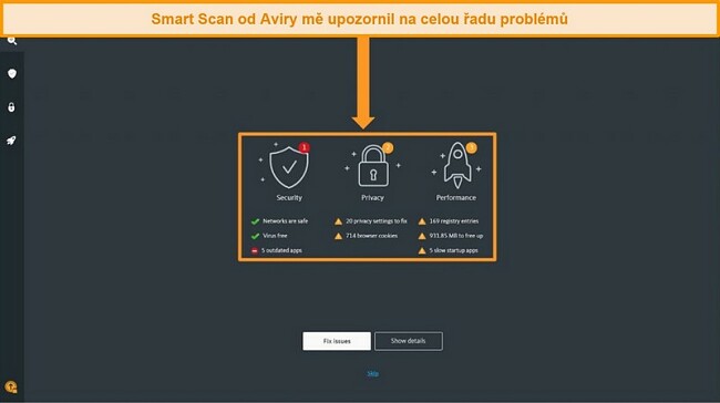 Screenshot ze str&aacute;nky s v&yacute;sledky Avira Antivirus Smart Scan.