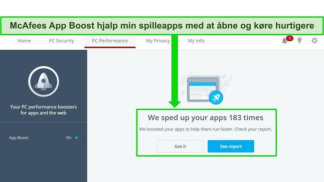 Screenshot of McAfee's App Boost feature.