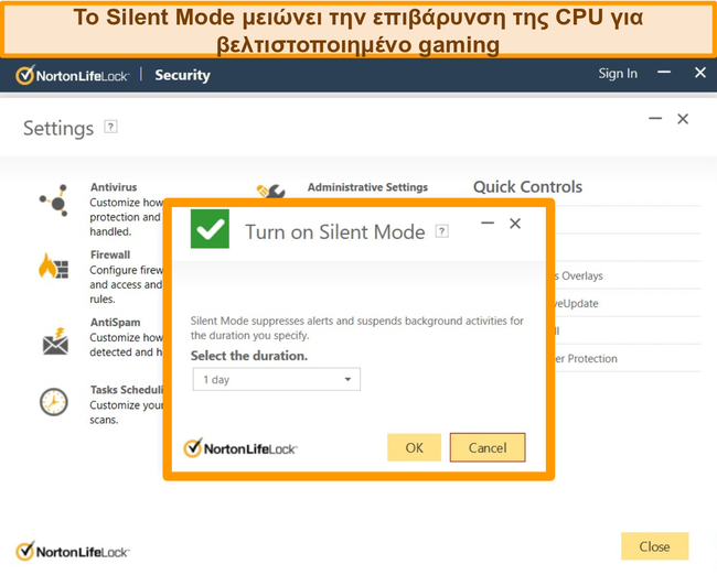 &Sigma;&tau;&iota;&gamma;&mu;&iota;ό&tau;&upsilon;&pi;&omicron; &omicron;&theta;ό&nu;&eta;&sigmaf; &tau;&eta;&sigmaf; &lambda;&epsilon;&iota;&tau;&omicron;&upsilon;&rho;&gamma;ί&alpha;&sigmaf; Silent Mode &tau;&omicron;&upsilon; Norton.
