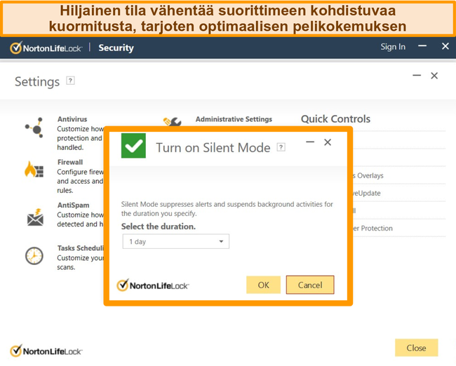 N&auml;ytt&ouml;kuva Nortonin hiljaisesta tilasta.